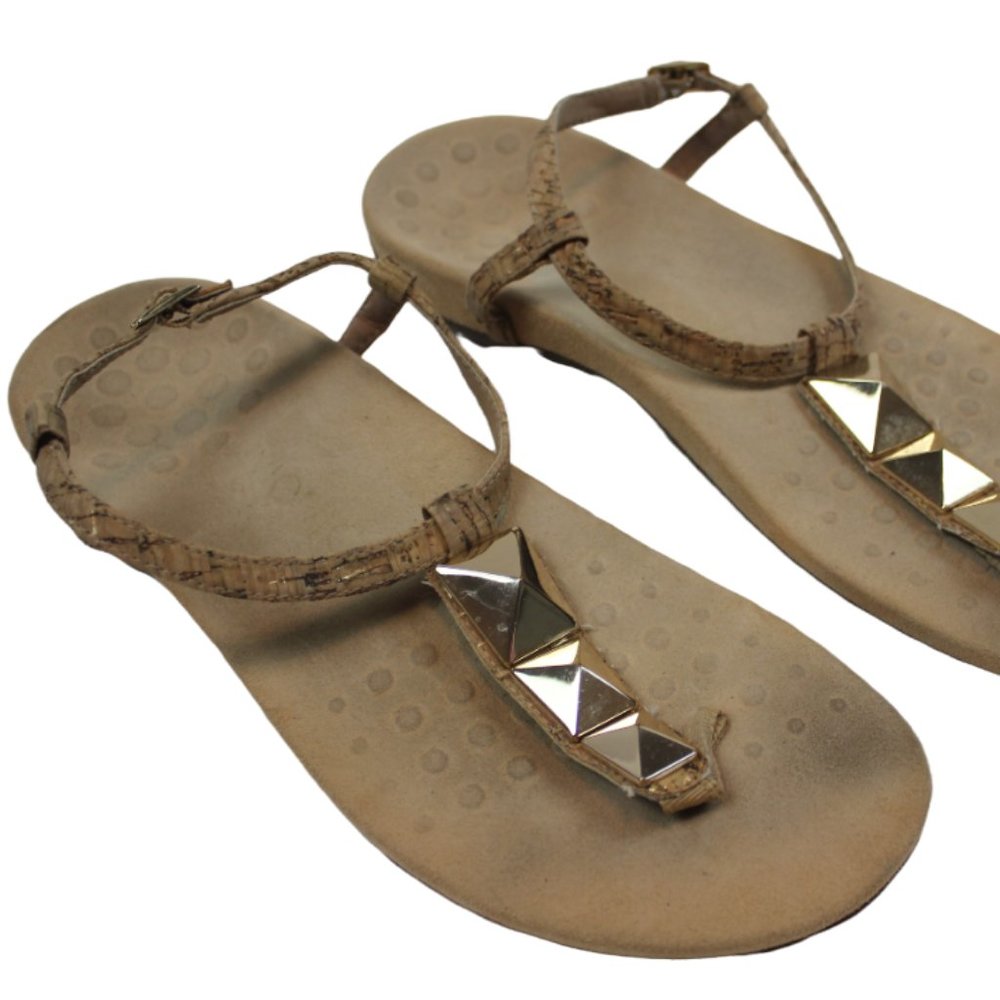 Vionic Nala Orthotic Tan Gold T-Strap Thong Sandals Cork Womens Shoe Size 11 ?